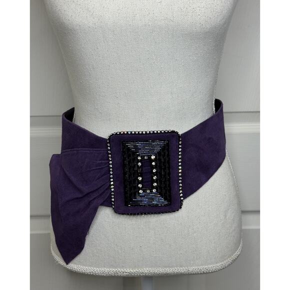 Salena\'s Collection Purple Suede Jeweled Belt Buckle Maximalist Glam Vtg 1988 main image 9